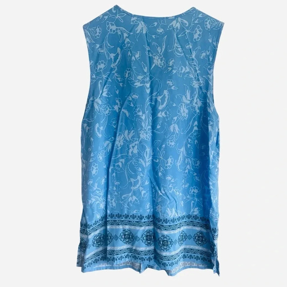 J.Jill Blue Tank Tunic Blouse Size Small Boho Blue Floral Sleeveless - Picture 4 of 7
